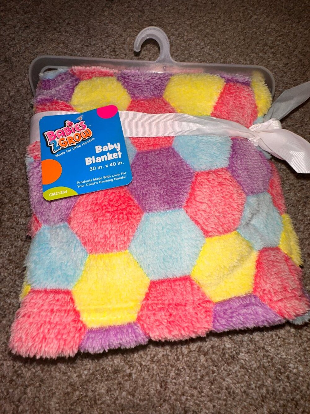 NWT Babies 2 Grow baby blanket purple pink blue yellow hexagon pattern NEW!